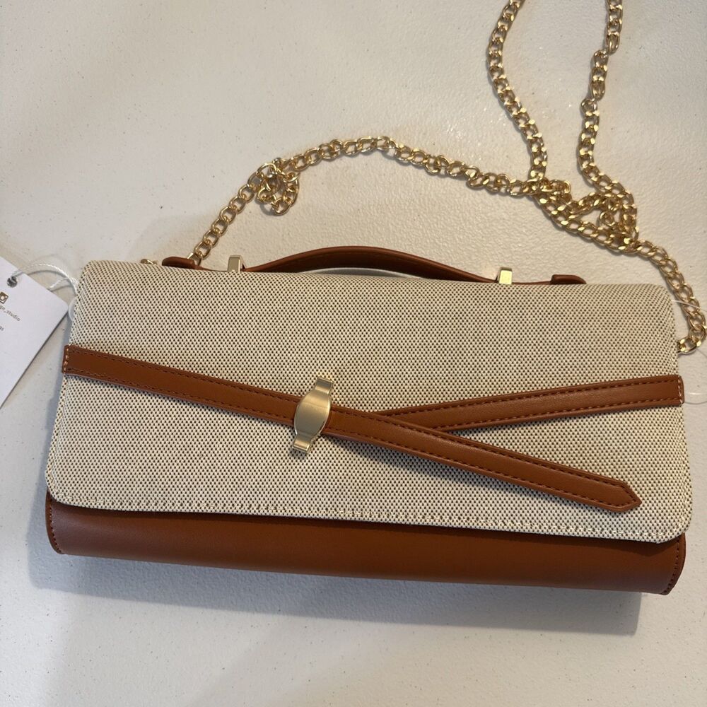 MMS Design Studio NWT Comfortable Crossbody Envelope Clutch Purse Gold Accents